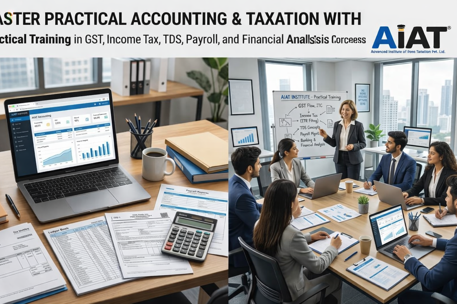 Practical Accounting Training at AIAT Institute including GST, Income Tax, Payroll, Banking and Tally Software Training